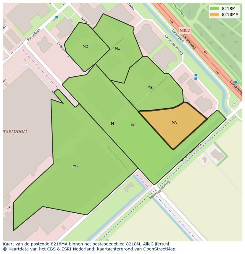 Afbeelding van het postcodegebied 8218 MA op de kaart.