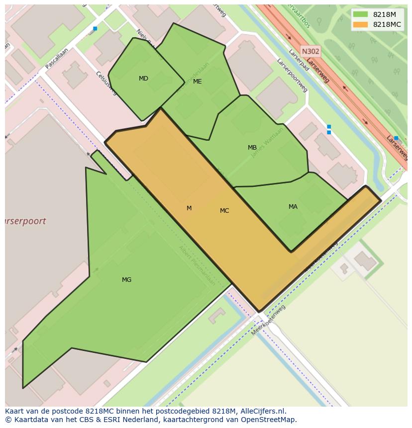 Afbeelding van het postcodegebied 8218 MC op de kaart.