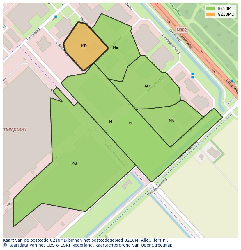 Afbeelding van het postcodegebied 8218 MD op de kaart.