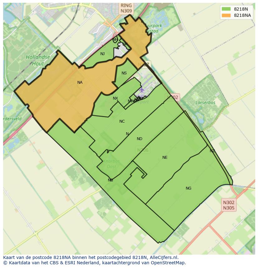 Afbeelding van het postcodegebied 8218 NA op de kaart.