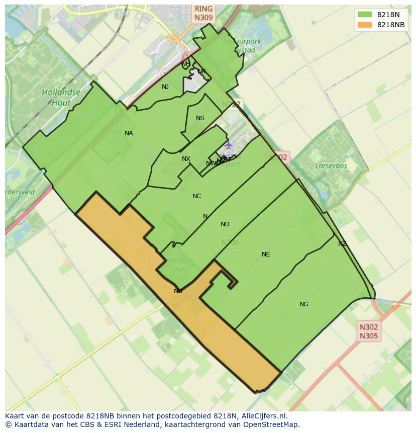 Afbeelding van het postcodegebied 8218 NB op de kaart.