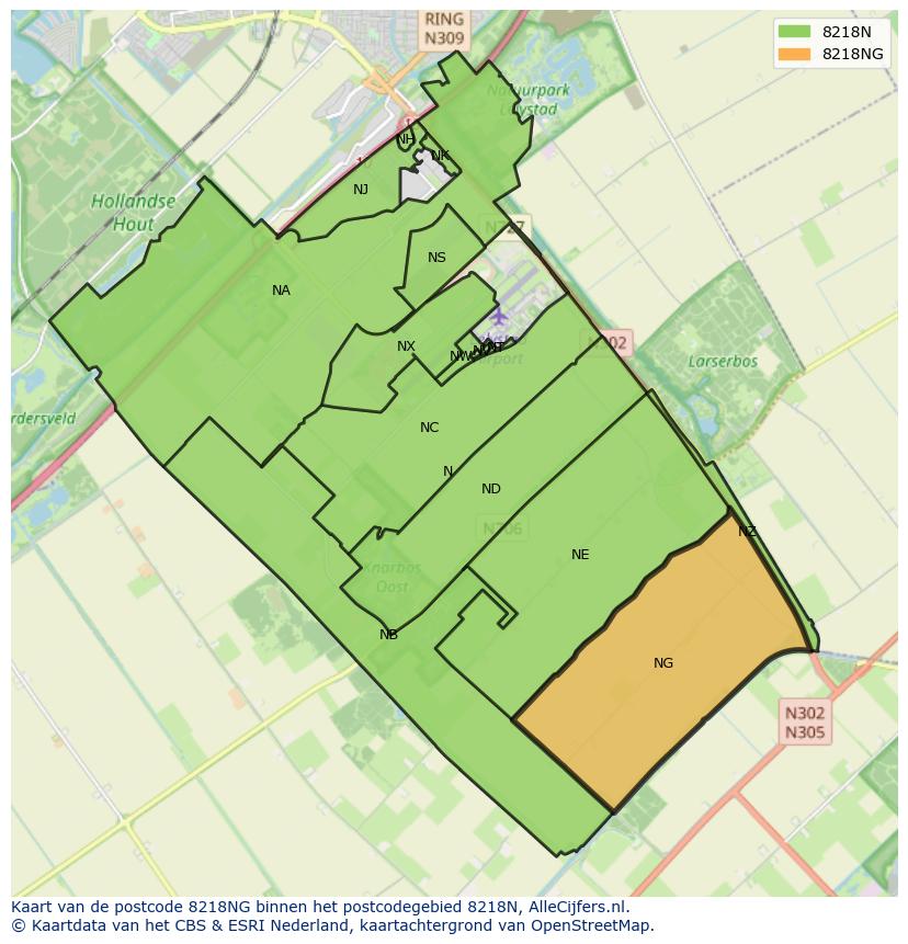 Afbeelding van het postcodegebied 8218 NG op de kaart.