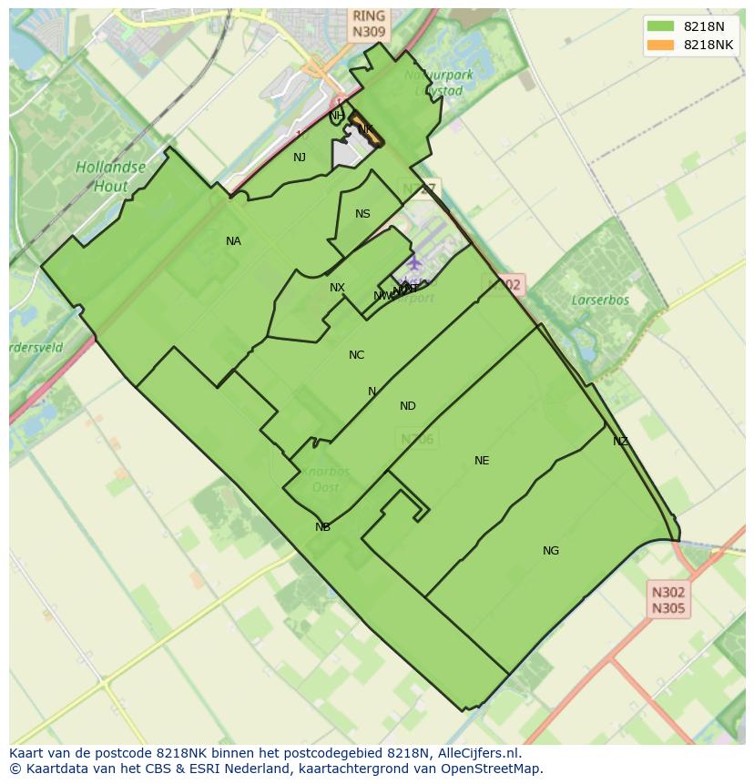 Afbeelding van het postcodegebied 8218 NK op de kaart.
