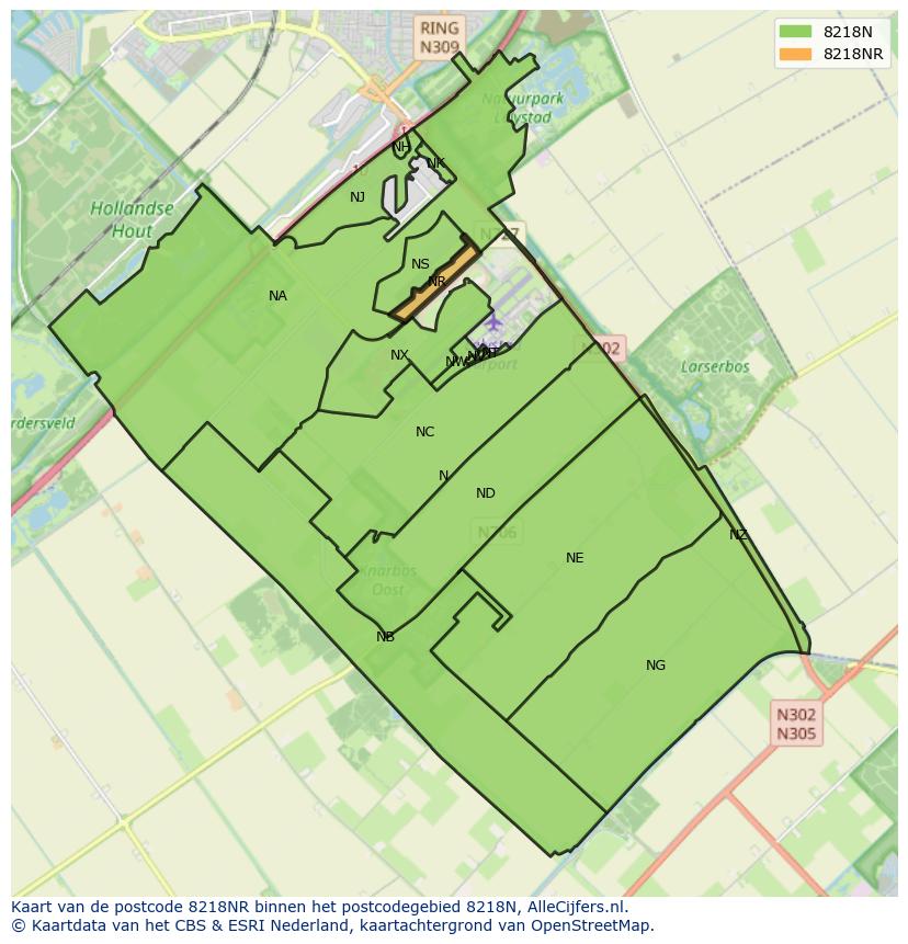 Afbeelding van het postcodegebied 8218 NR op de kaart.