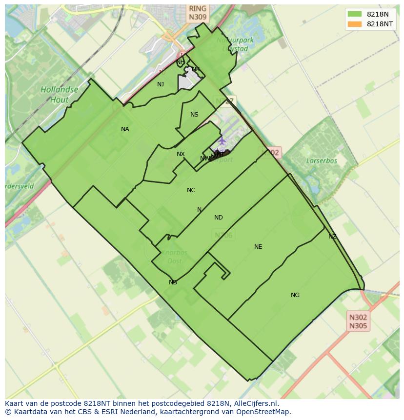 Afbeelding van het postcodegebied 8218 NT op de kaart.
