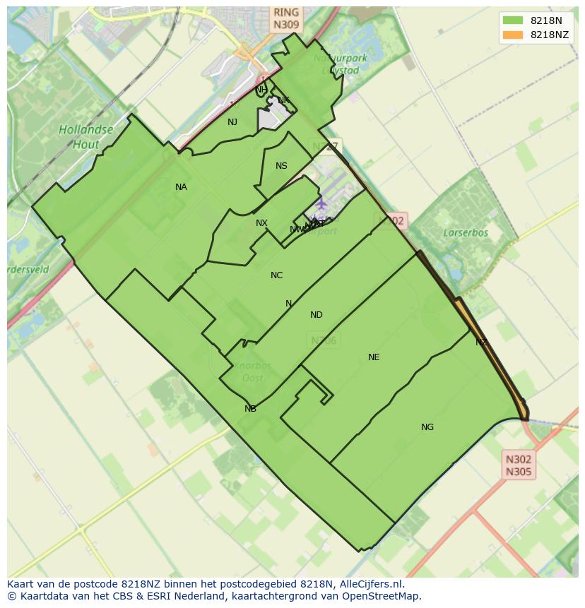 Afbeelding van het postcodegebied 8218 NZ op de kaart.