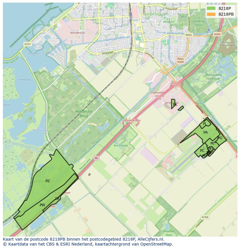 Afbeelding van het postcodegebied 8218 PB op de kaart.