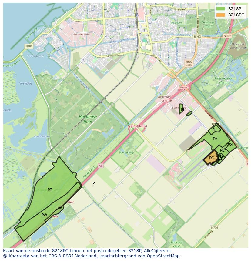 Afbeelding van het postcodegebied 8218 PC op de kaart.