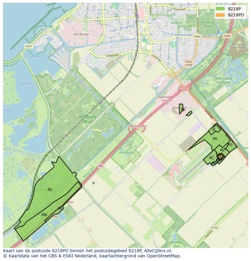 Afbeelding van het postcodegebied 8218 PD op de kaart.