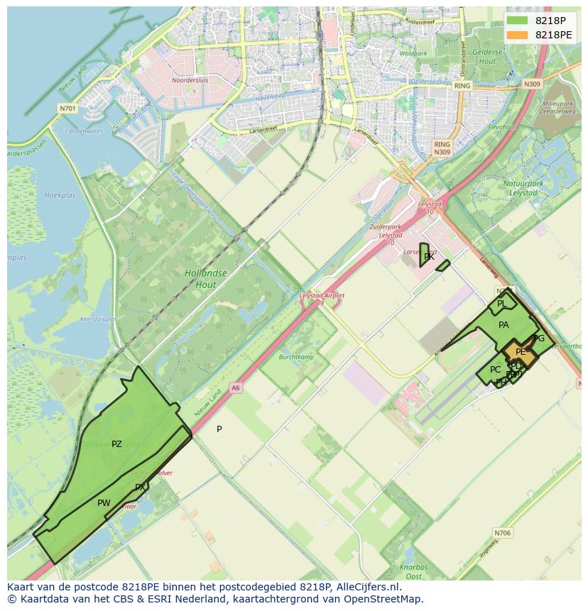 Afbeelding van het postcodegebied 8218 PE op de kaart.