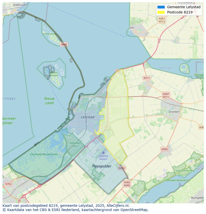 Afbeelding van het postcodegebied 8219 op de kaart.