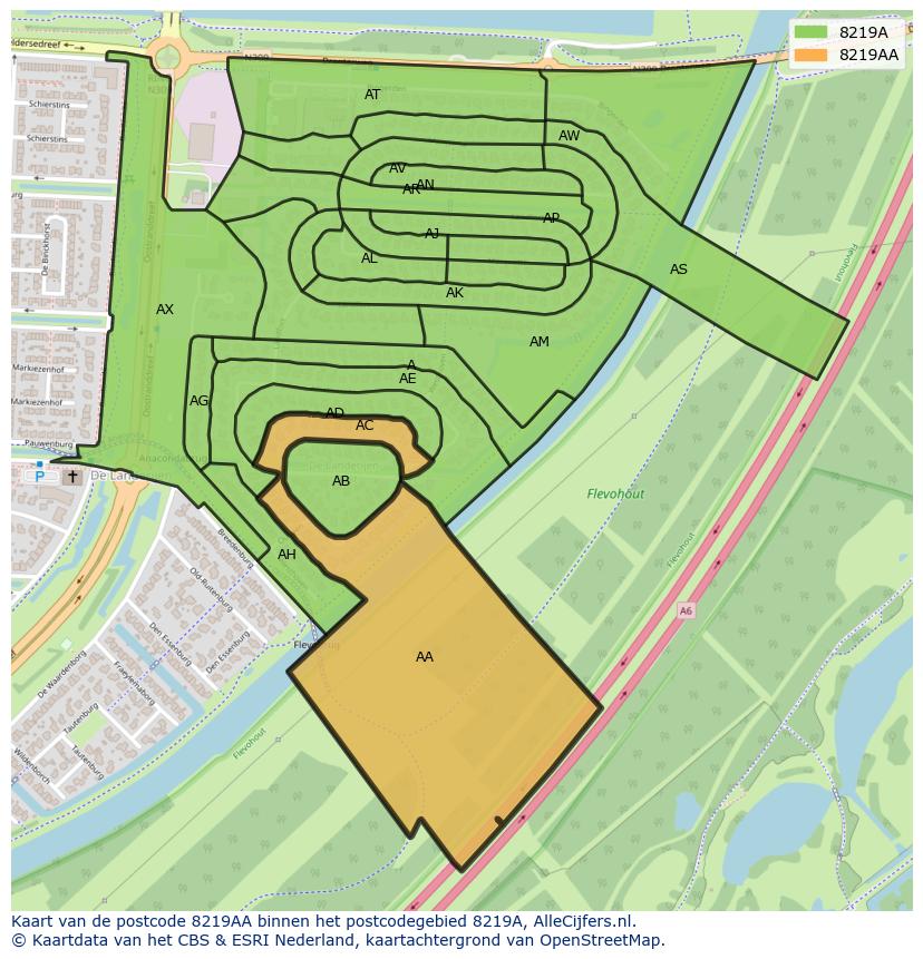 Afbeelding van het postcodegebied 8219 AA op de kaart.