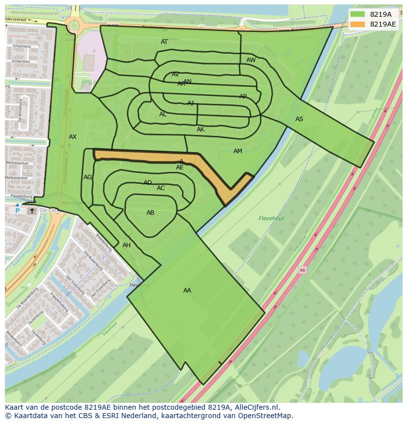 Afbeelding van het postcodegebied 8219 AE op de kaart.