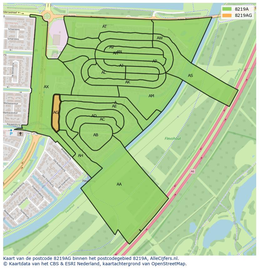 Afbeelding van het postcodegebied 8219 AG op de kaart.