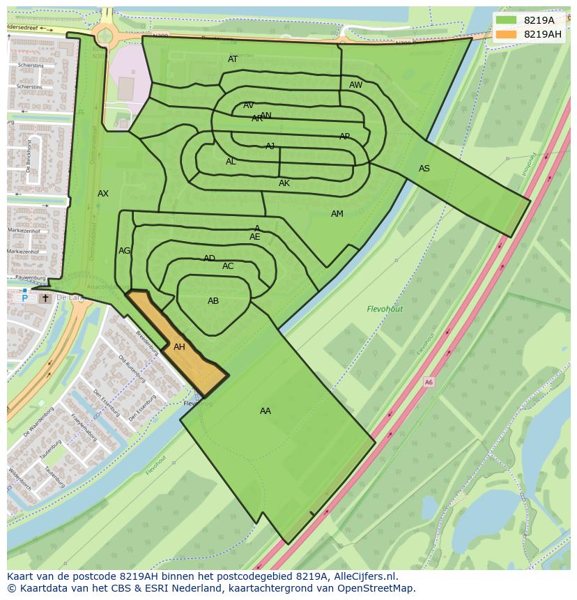 Afbeelding van het postcodegebied 8219 AH op de kaart.