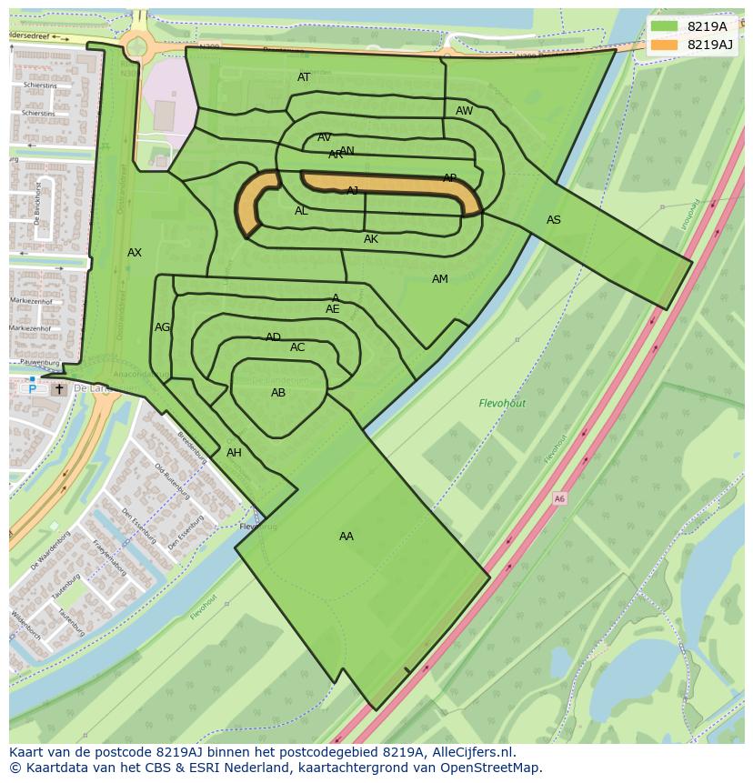 Afbeelding van het postcodegebied 8219 AJ op de kaart.