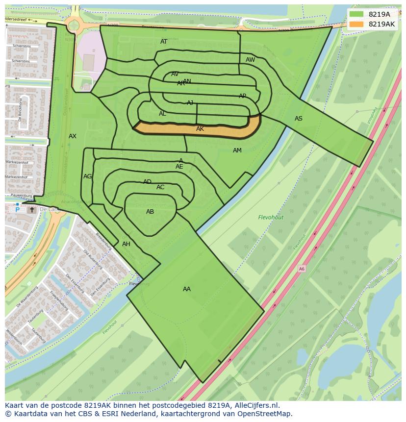 Afbeelding van het postcodegebied 8219 AK op de kaart.