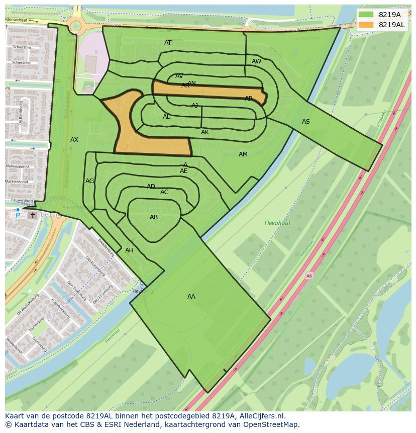 Afbeelding van het postcodegebied 8219 AL op de kaart.