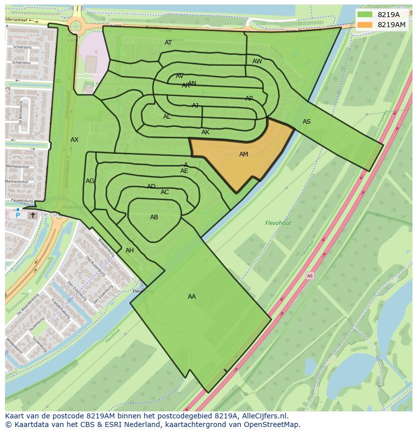 Afbeelding van het postcodegebied 8219 AM op de kaart.