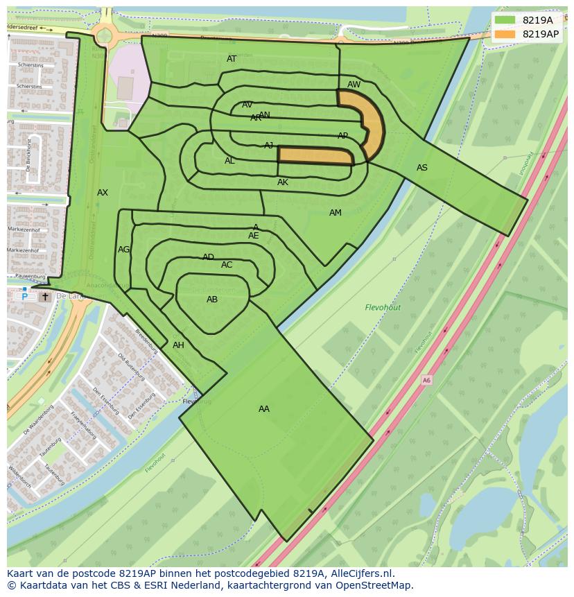 Afbeelding van het postcodegebied 8219 AP op de kaart.