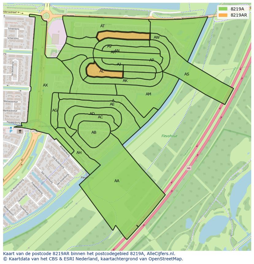 Afbeelding van het postcodegebied 8219 AR op de kaart.