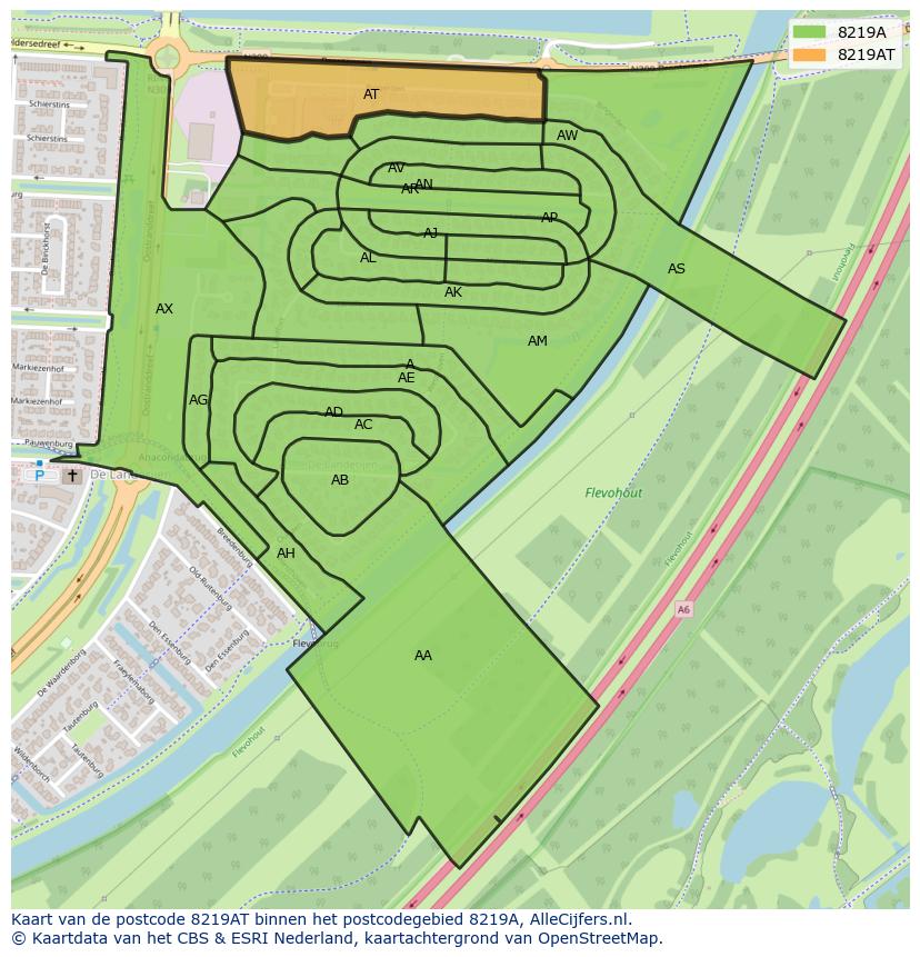 Afbeelding van het postcodegebied 8219 AT op de kaart.