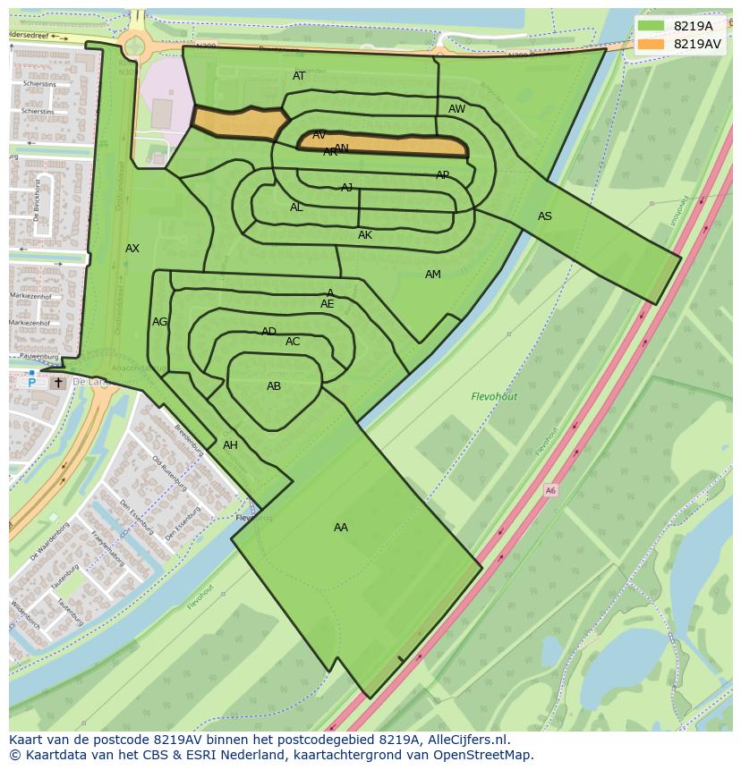 Afbeelding van het postcodegebied 8219 AV op de kaart.