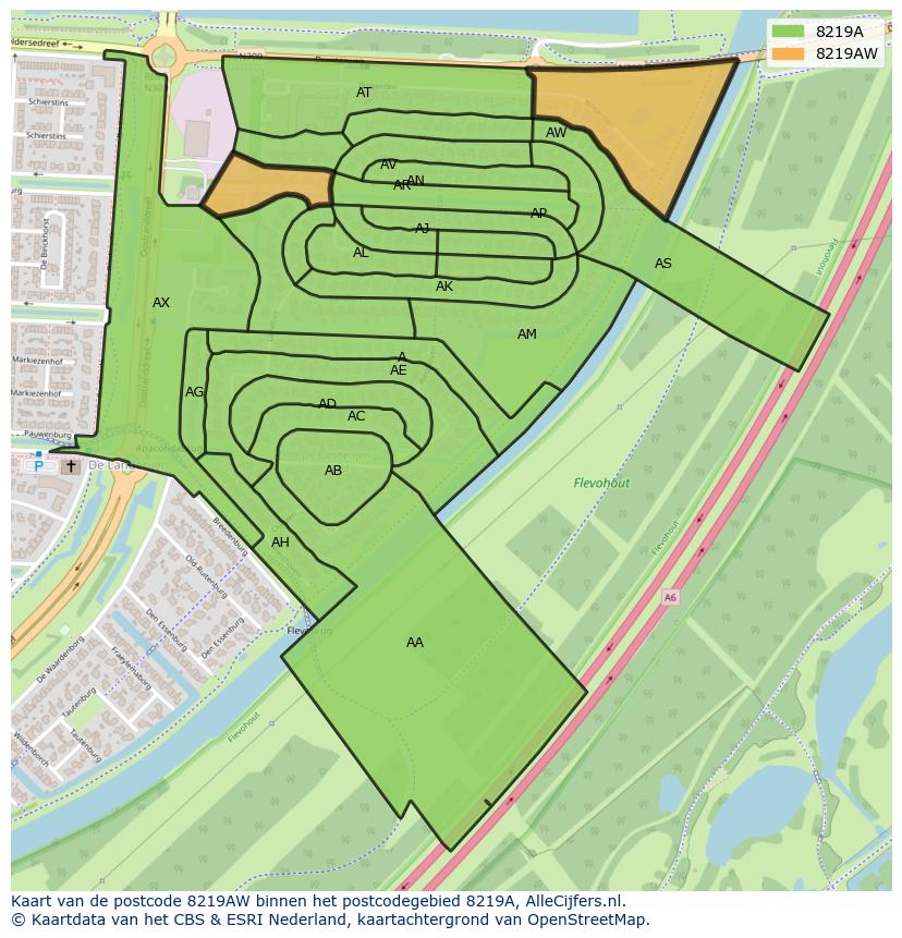 Afbeelding van het postcodegebied 8219 AW op de kaart.