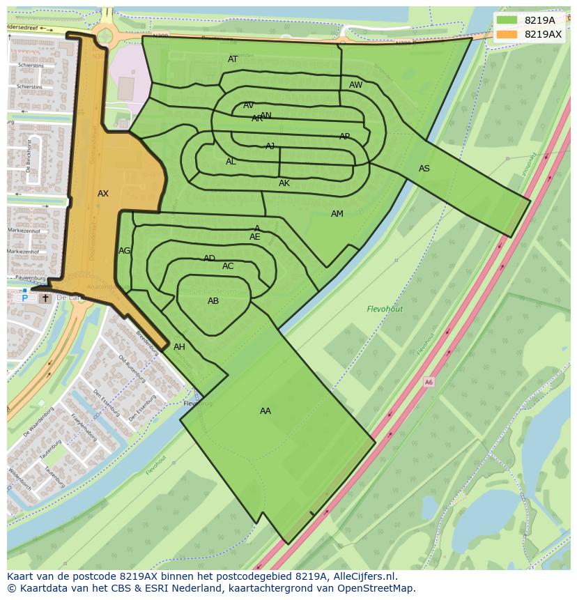 Afbeelding van het postcodegebied 8219 AX op de kaart.