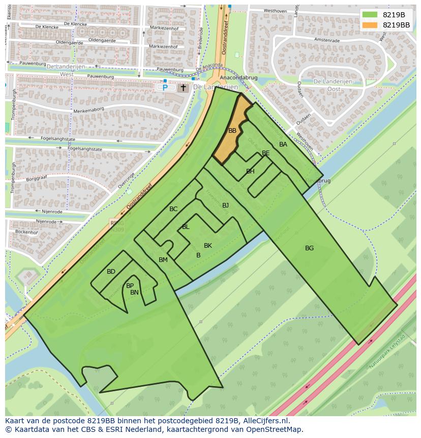 Afbeelding van het postcodegebied 8219 BB op de kaart.