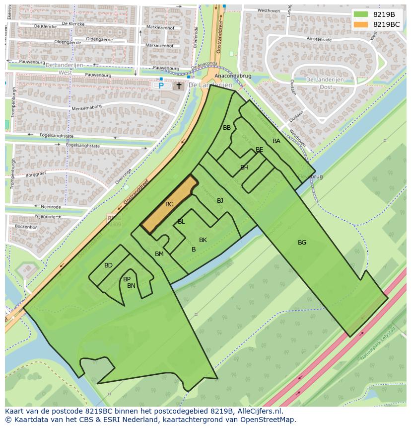 Afbeelding van het postcodegebied 8219 BC op de kaart.