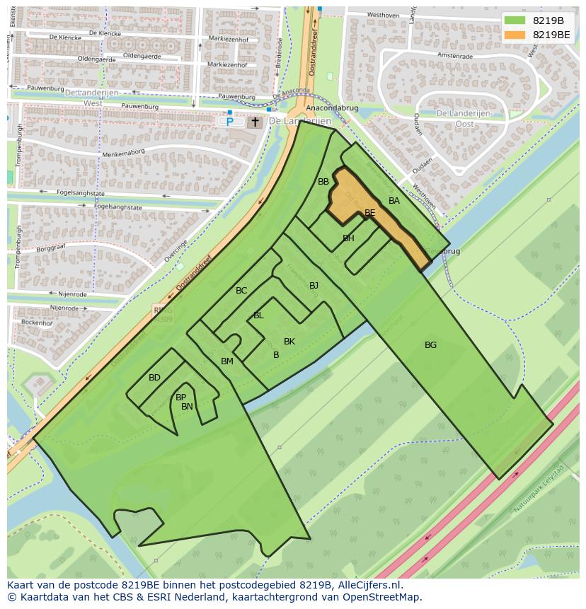 Afbeelding van het postcodegebied 8219 BE op de kaart.