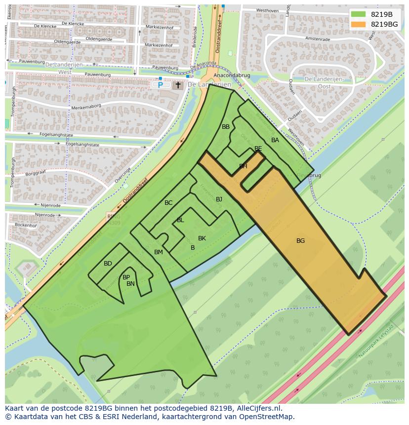 Afbeelding van het postcodegebied 8219 BG op de kaart.