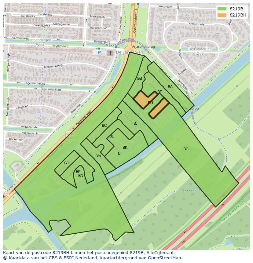 Afbeelding van het postcodegebied 8219 BH op de kaart.