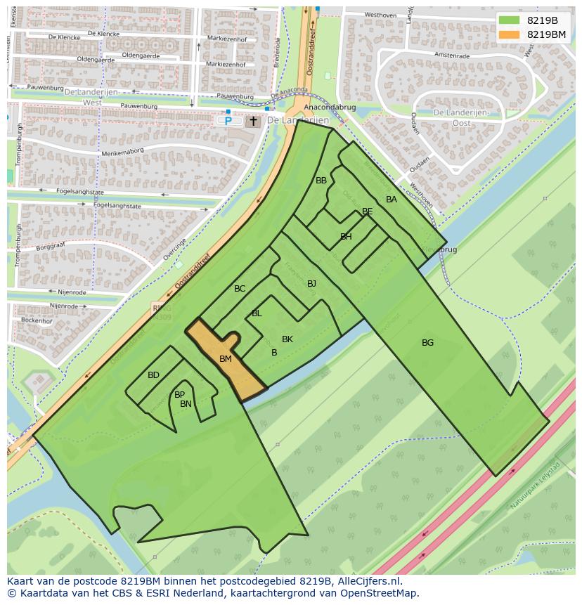 Afbeelding van het postcodegebied 8219 BM op de kaart.