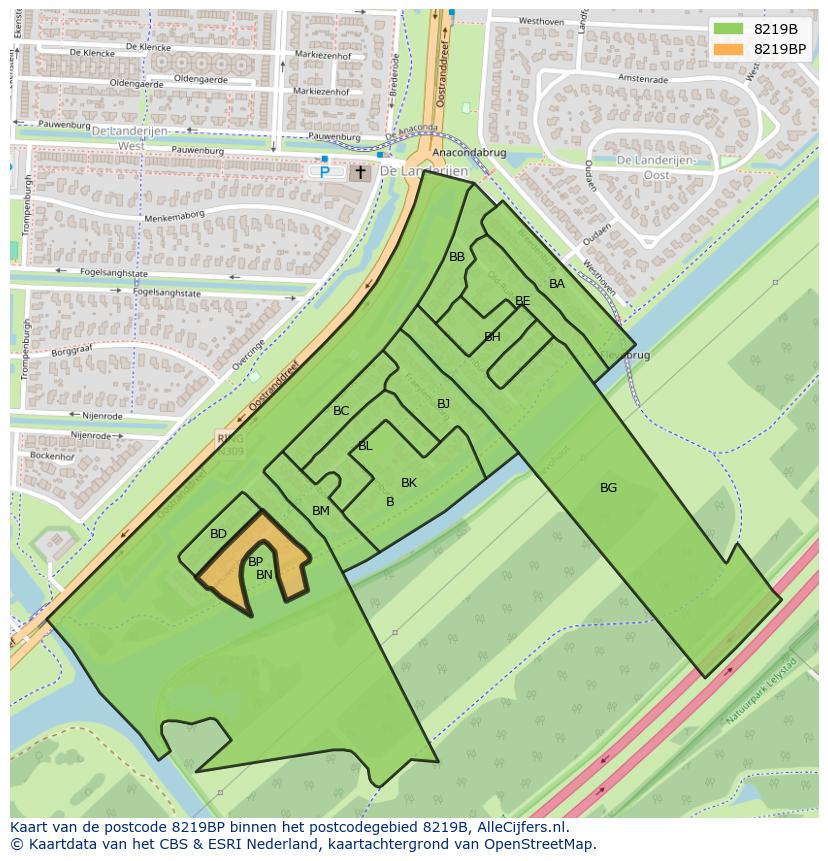 Afbeelding van het postcodegebied 8219 BP op de kaart.