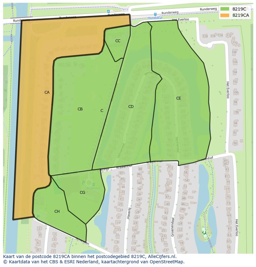Afbeelding van het postcodegebied 8219 CA op de kaart.