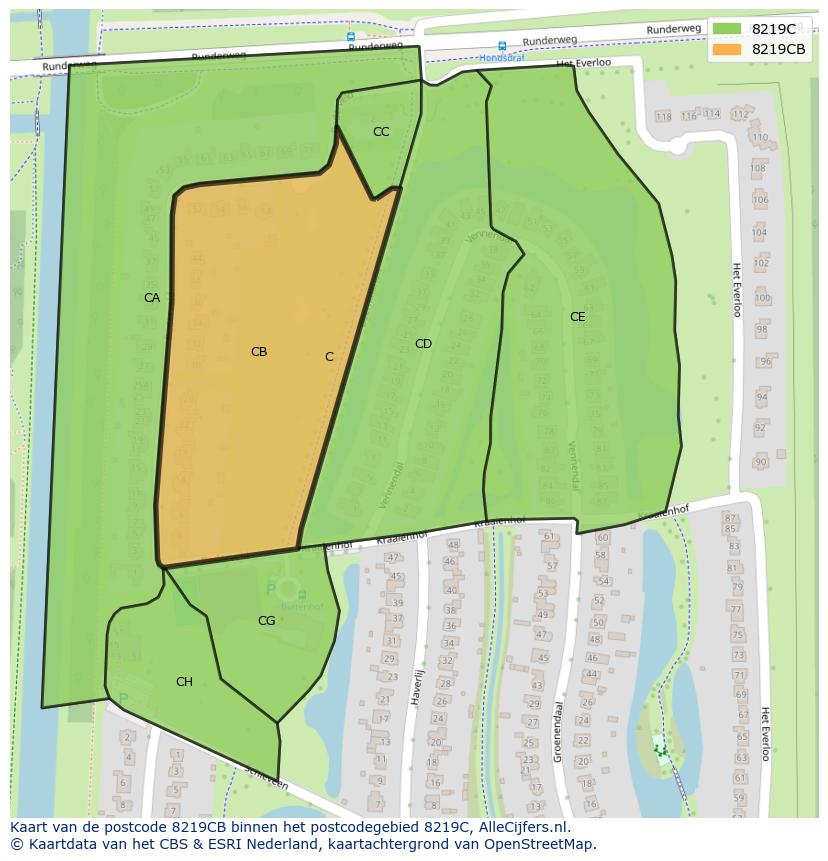 Afbeelding van het postcodegebied 8219 CB op de kaart.