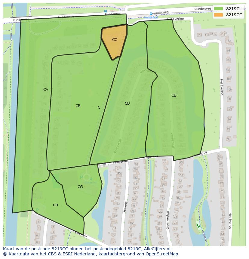 Afbeelding van het postcodegebied 8219 CC op de kaart.