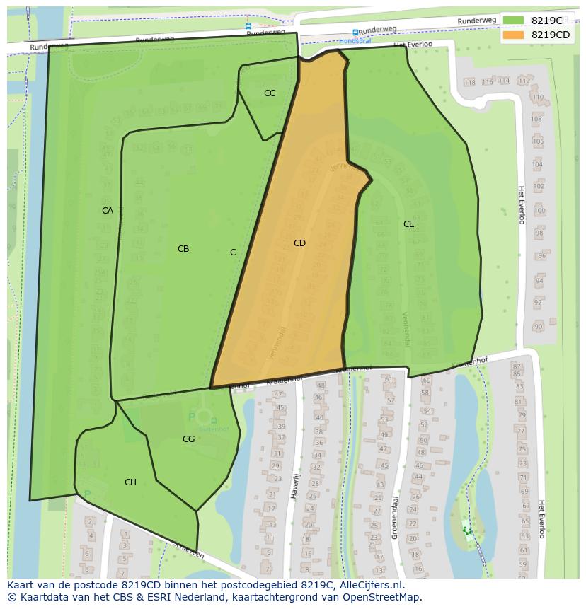 Afbeelding van het postcodegebied 8219 CD op de kaart.