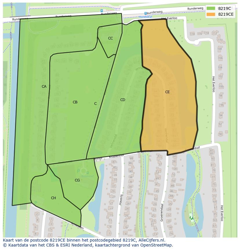 Afbeelding van het postcodegebied 8219 CE op de kaart.