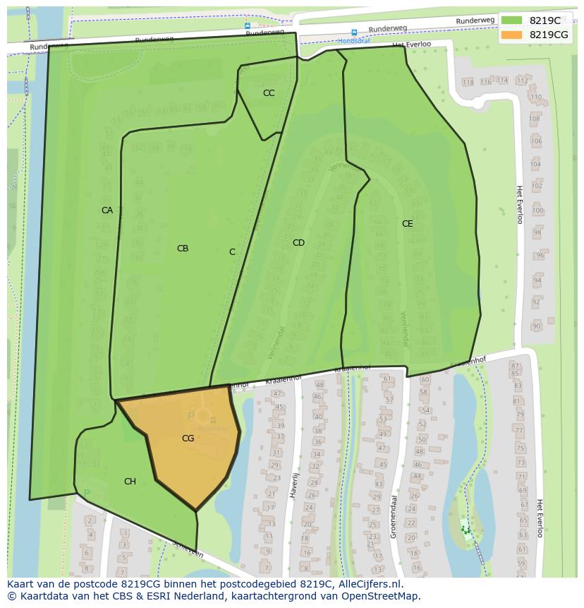 Afbeelding van het postcodegebied 8219 CG op de kaart.