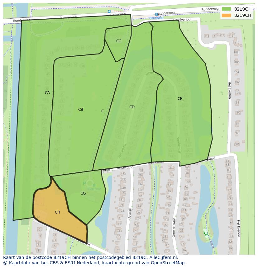 Afbeelding van het postcodegebied 8219 CH op de kaart.