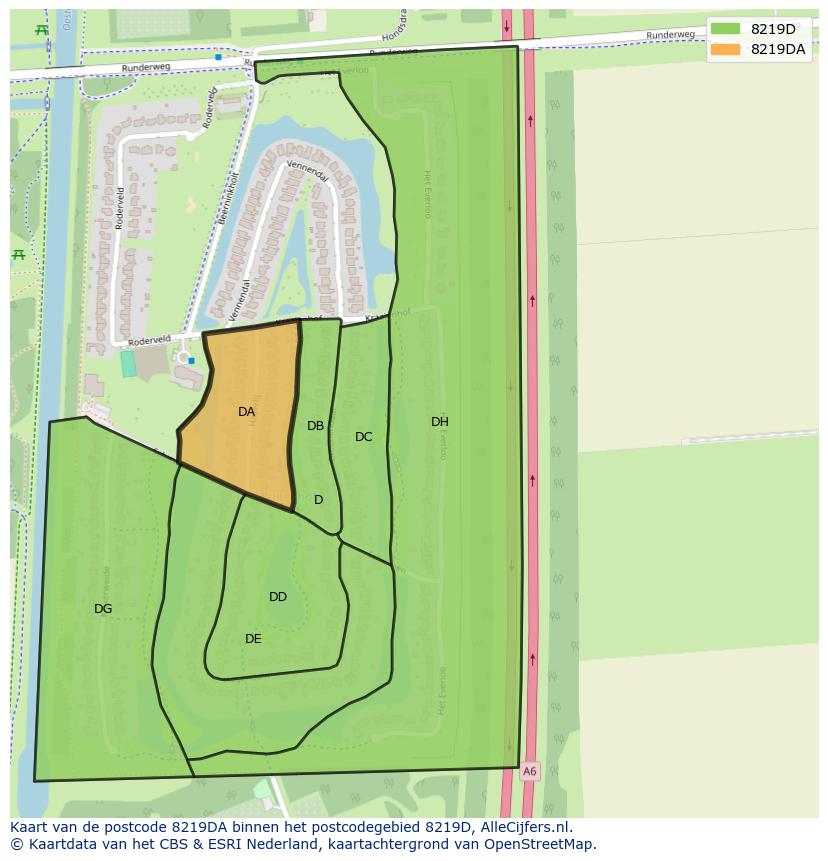 Afbeelding van het postcodegebied 8219 DA op de kaart.