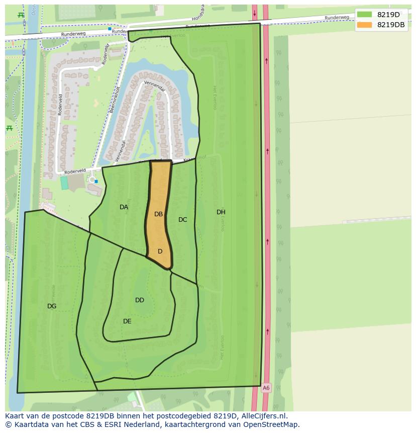 Afbeelding van het postcodegebied 8219 DB op de kaart.