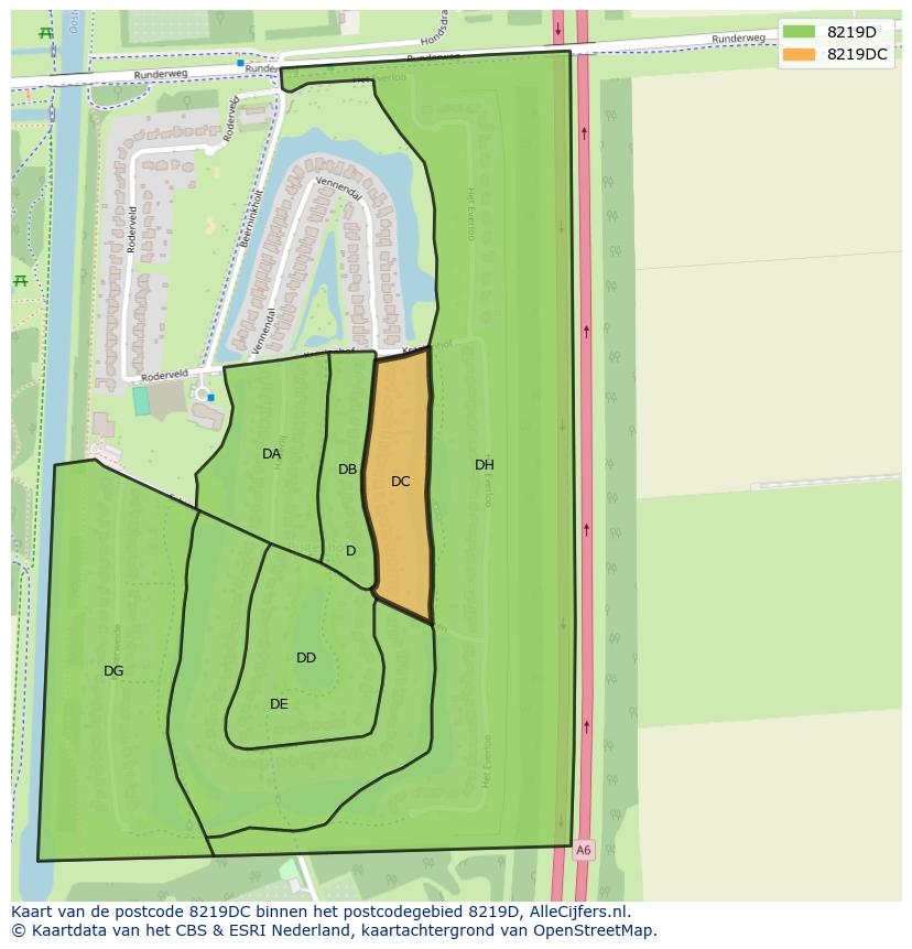 Afbeelding van het postcodegebied 8219 DC op de kaart.