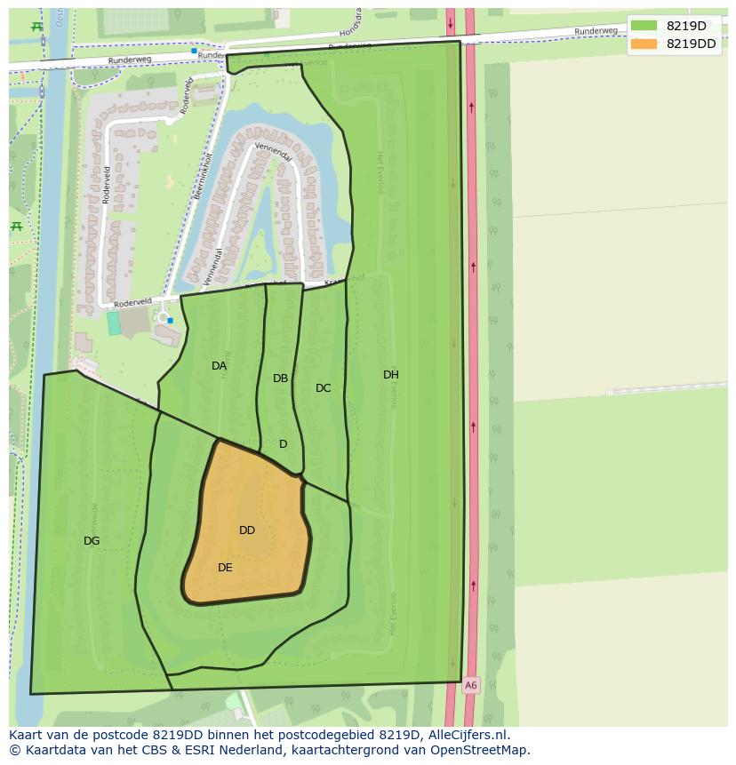 Afbeelding van het postcodegebied 8219 DD op de kaart.