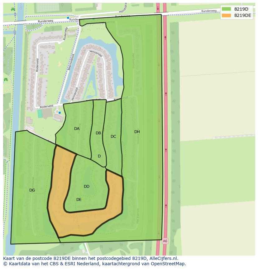 Afbeelding van het postcodegebied 8219 DE op de kaart.