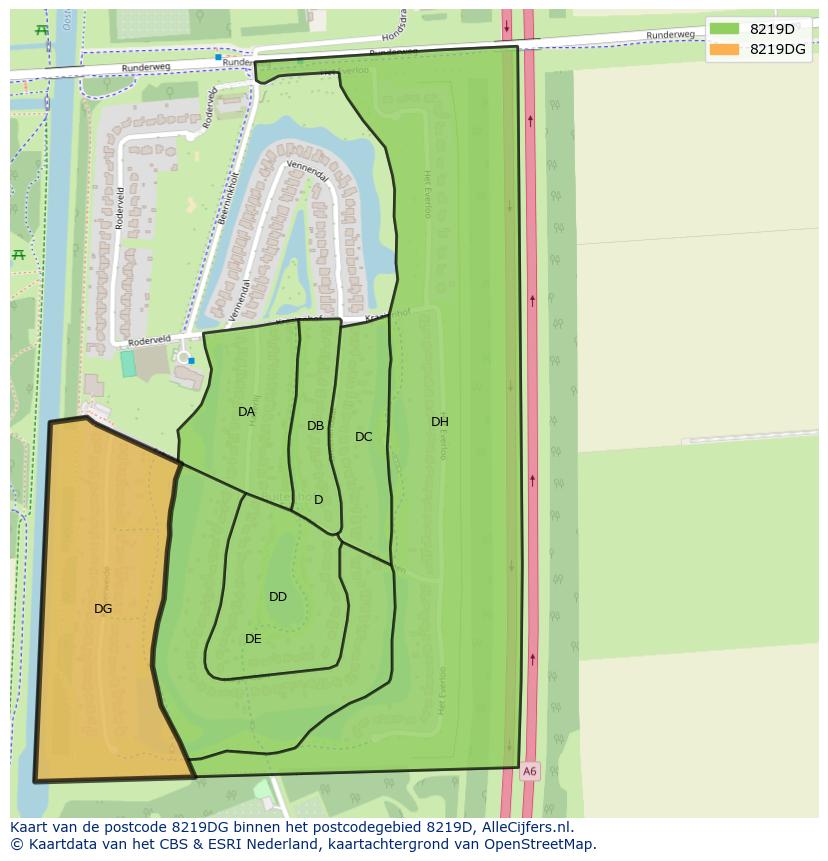 Afbeelding van het postcodegebied 8219 DG op de kaart.