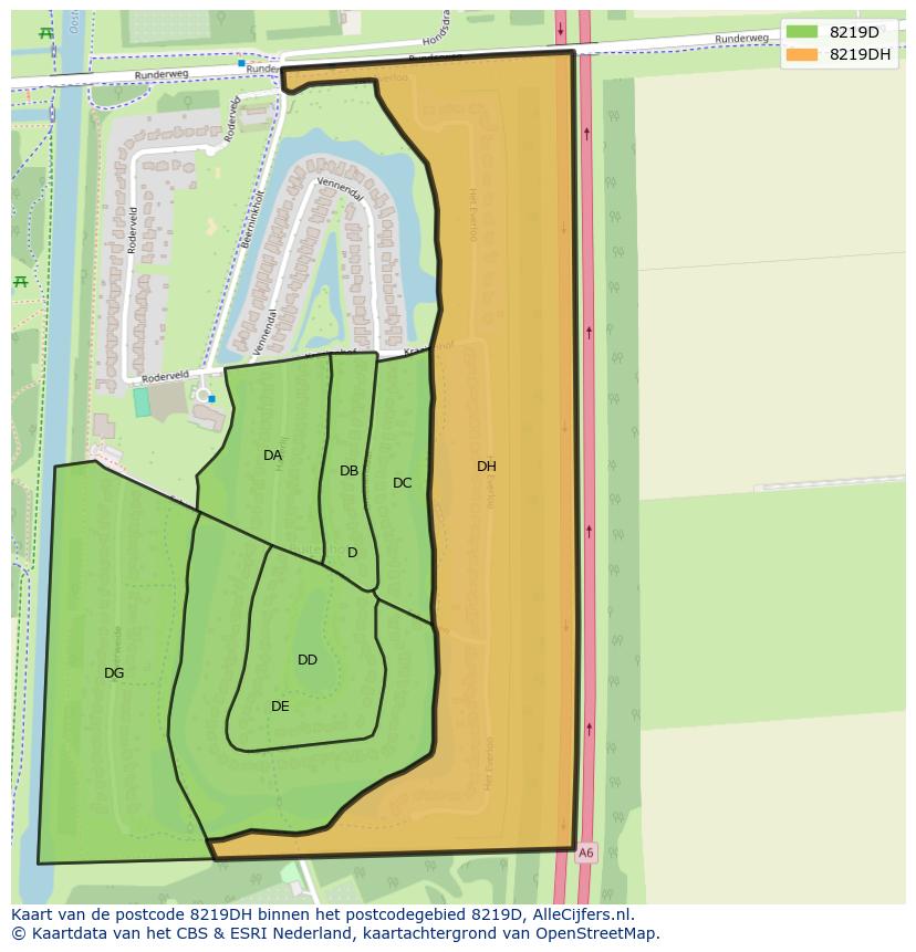 Afbeelding van het postcodegebied 8219 DH op de kaart.